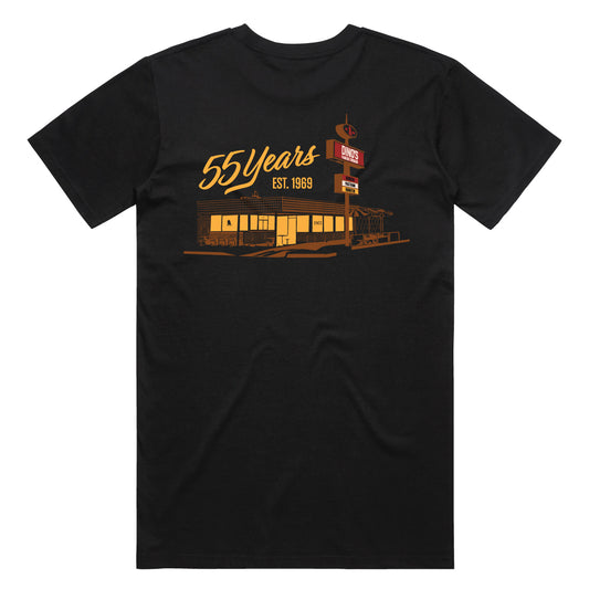 Dino's Famous Chicken 55 Year Anniversary Black T-Shirt